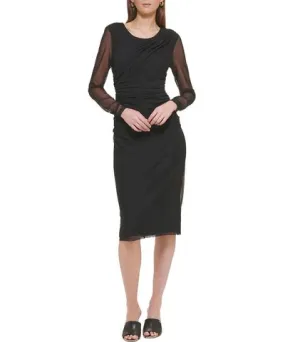 DKNY Womens Illusion Ruched Midi Dress