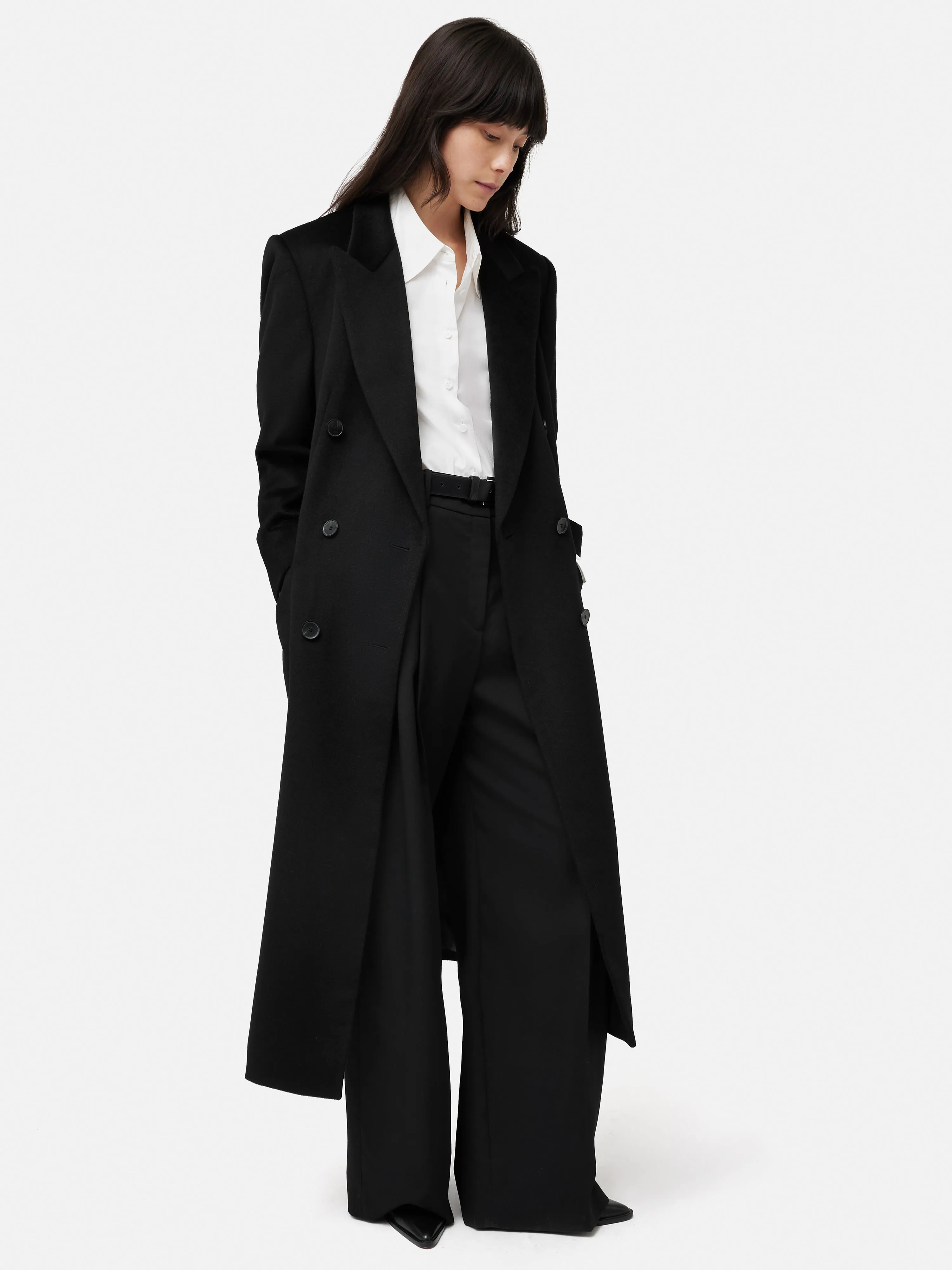 Double Breasted Wool Maxi Coat | Black