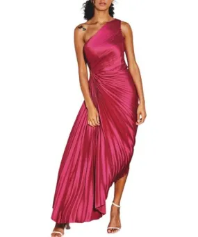 DRESS FORUM Asymmetrical Pleated Maxi Dress In Viva Magenta