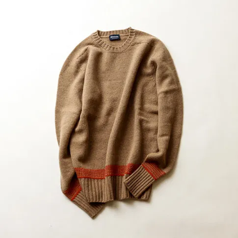 Drumohr  |Crew Neck Stripes Wool Long Sleeves Plain Handmade Sweaters