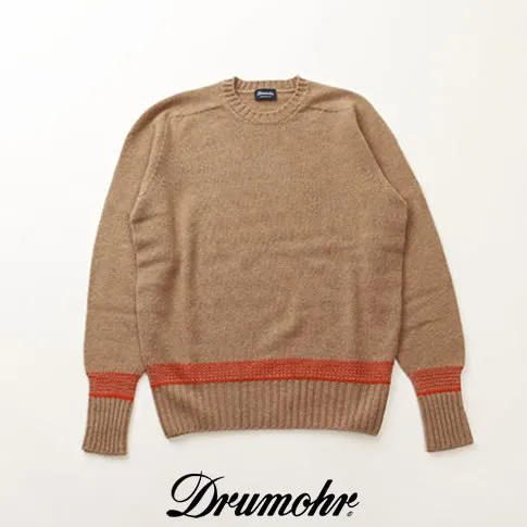 Drumohr  |Crew Neck Stripes Wool Long Sleeves Plain Handmade Sweaters