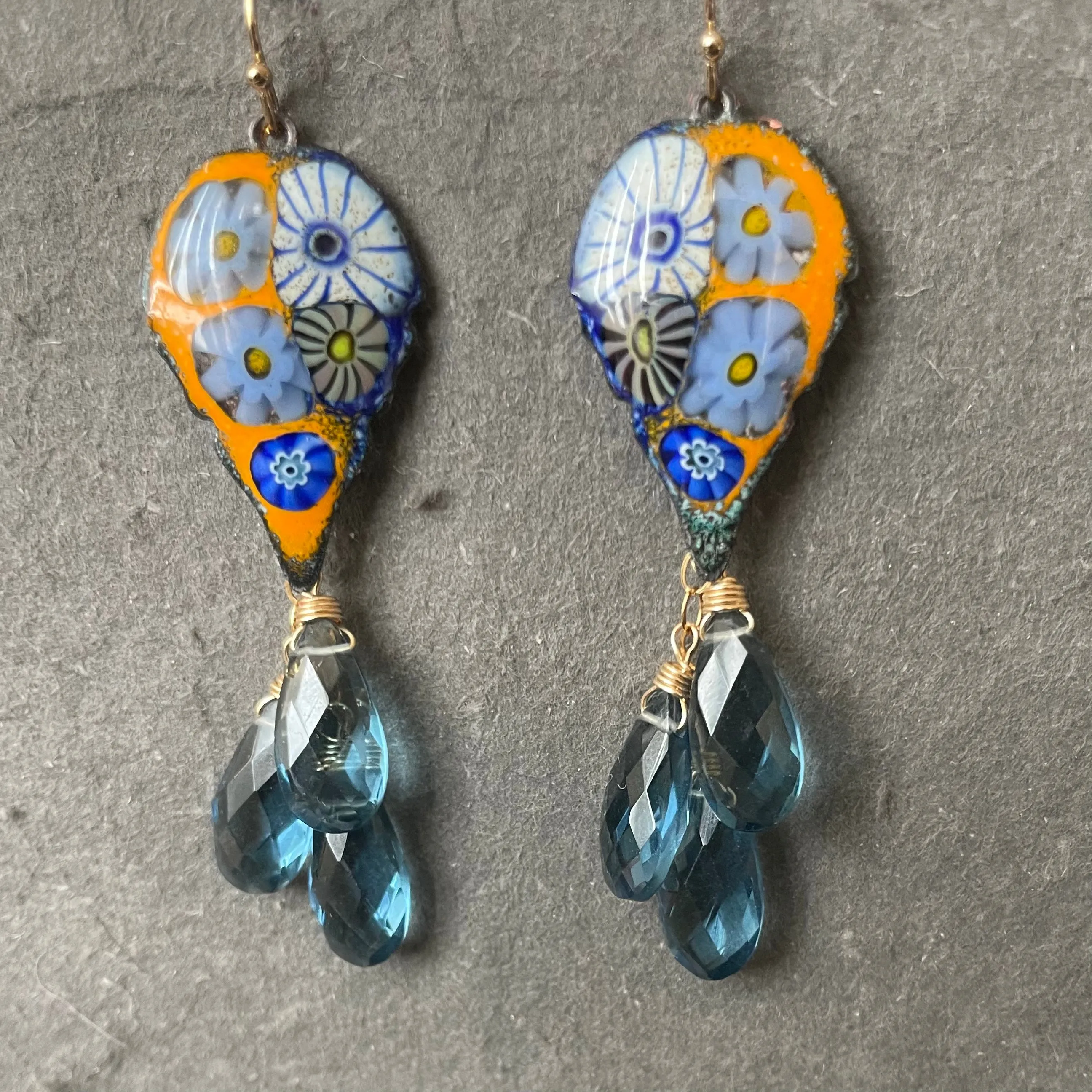 Enamel Millefiori Dangles, London Blue, OOAK