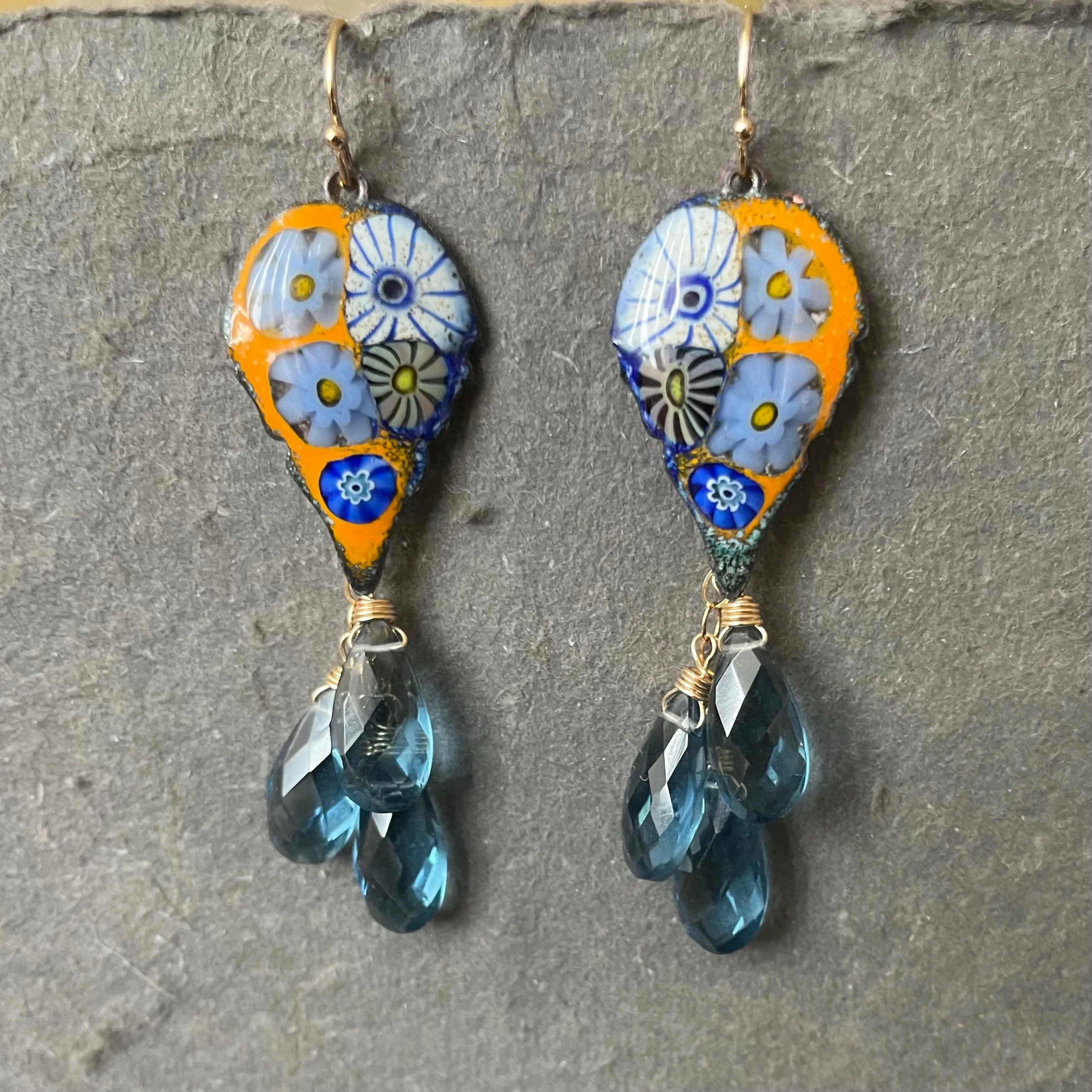 Enamel Millefiori Dangles, London Blue, OOAK