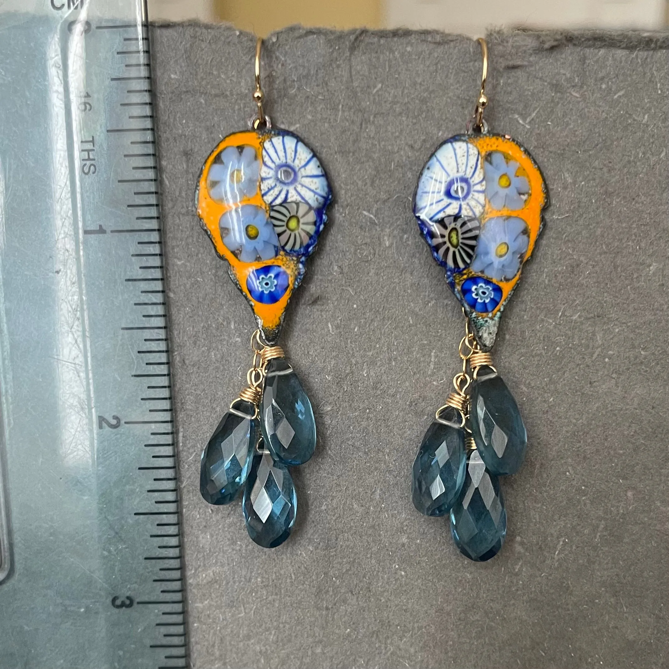 Enamel Millefiori Dangles, London Blue, OOAK