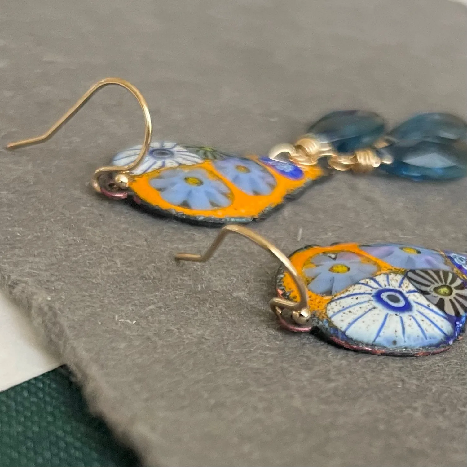 Enamel Millefiori Dangles, London Blue, OOAK