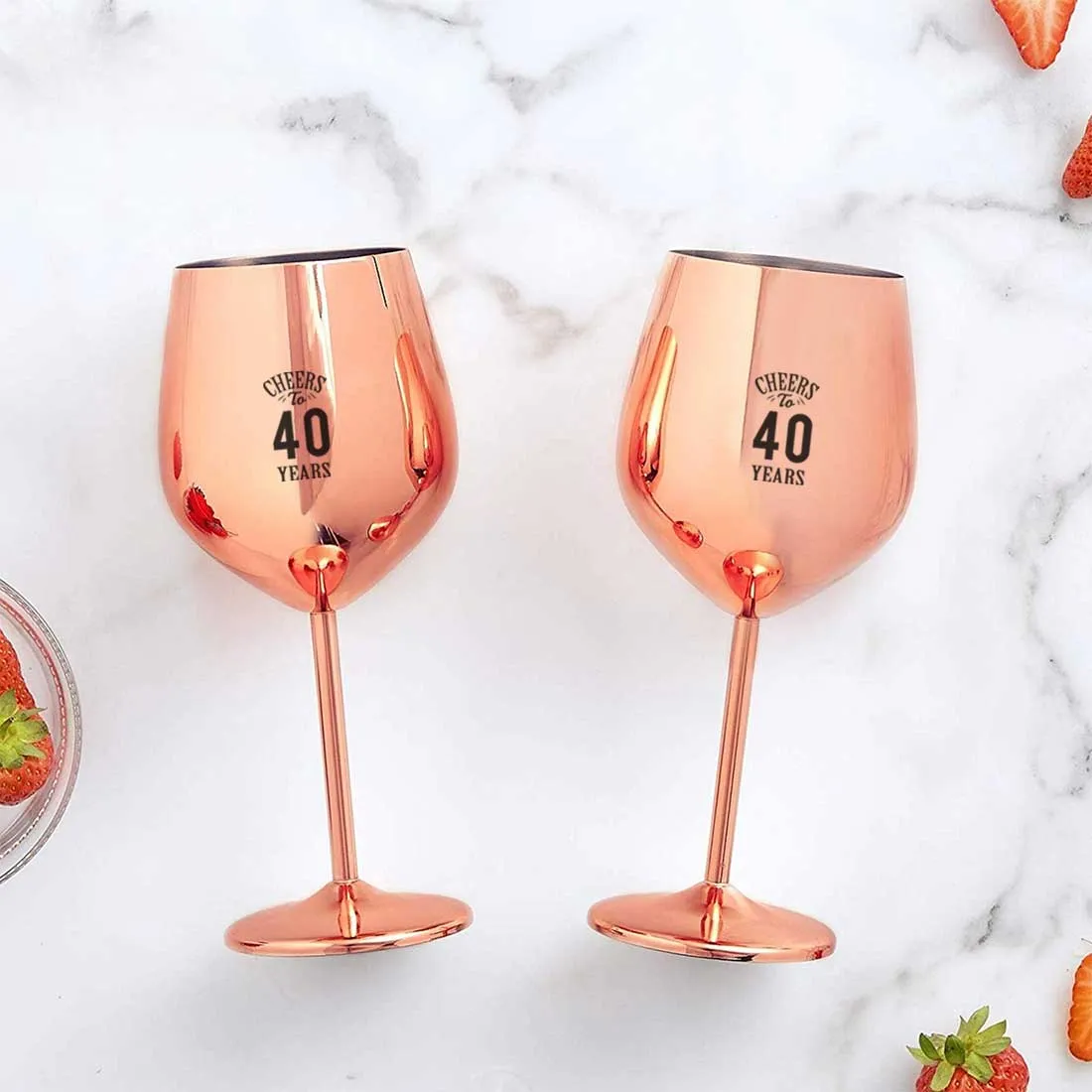 Engraved Wine Glasses Unbreakable Stainless Steel Wine Glass Copper Finish Goblets - Cheers to Years