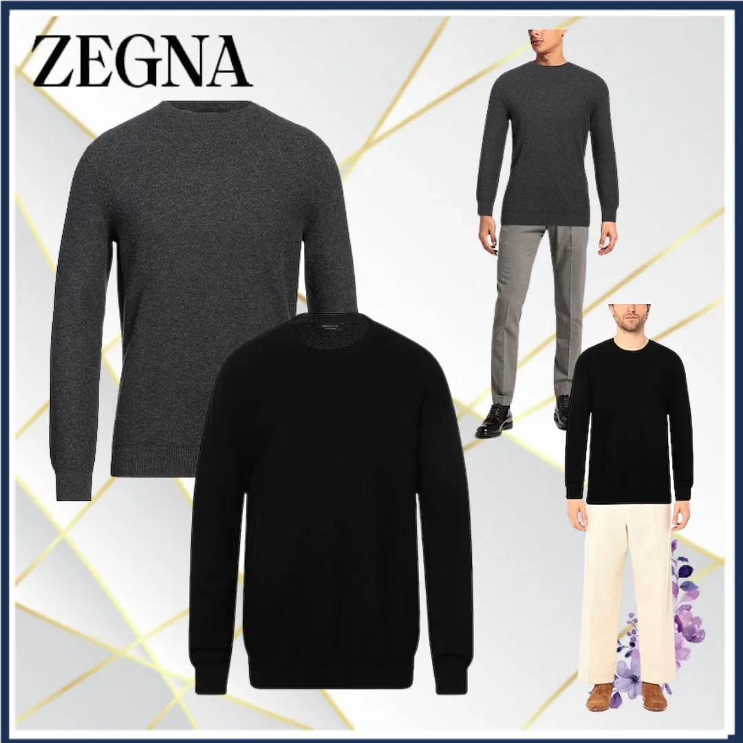 Ermenegildo Zegna  |Cashmere Long Sleeves Plain Oversized Luxury Sweaters