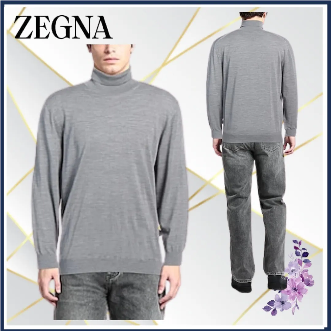 Ermenegildo Zegna  |Wool Long Sleeves Plain Oversized Luxury Sweaters