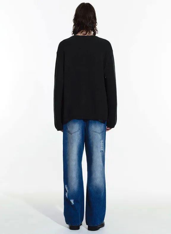 Fallett  |Unisex U-Neck Long Sleeves Cotton Oversized Sweaters