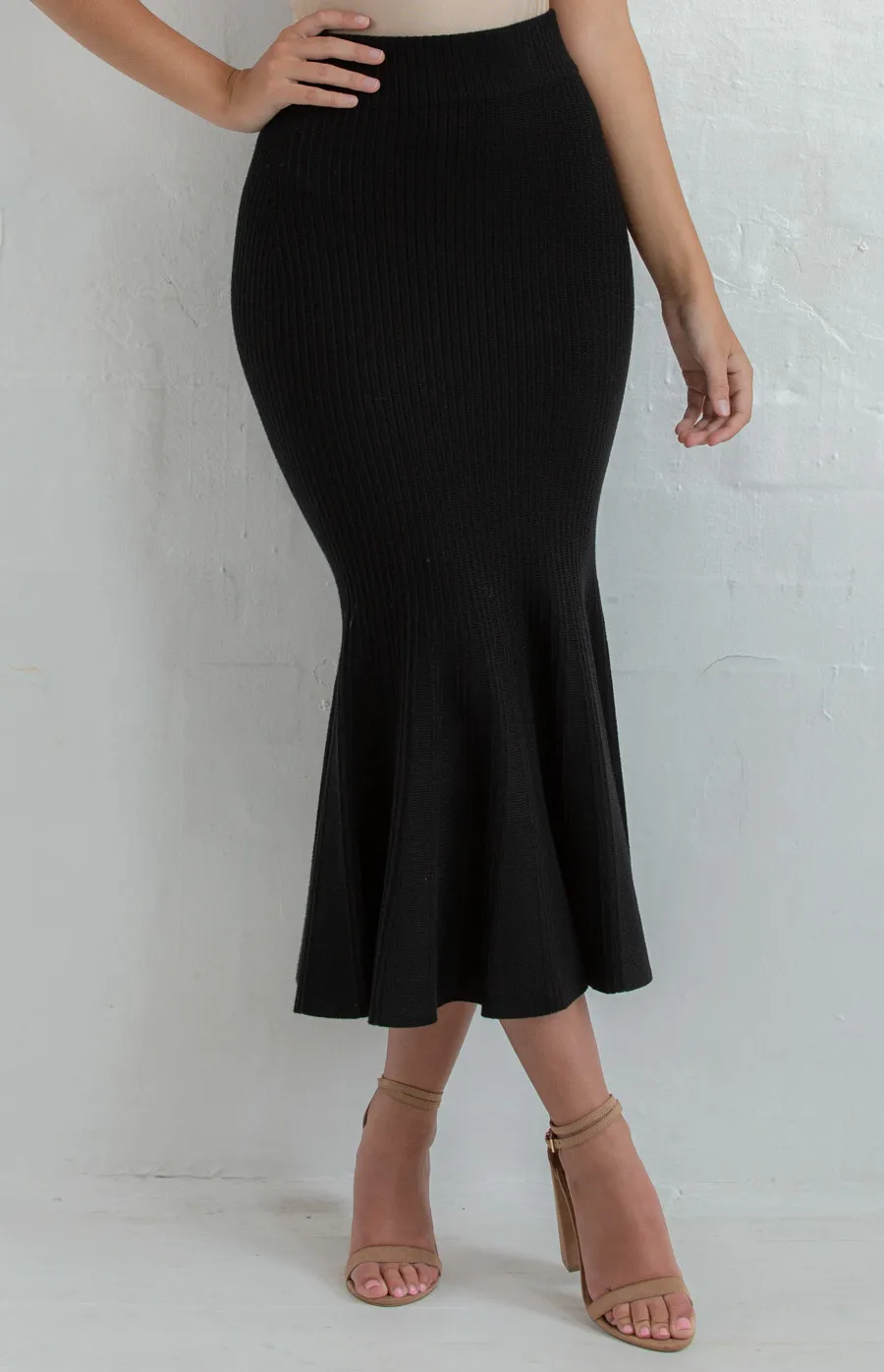 Fishtail Ribbed Knit Skirt (SKN376)