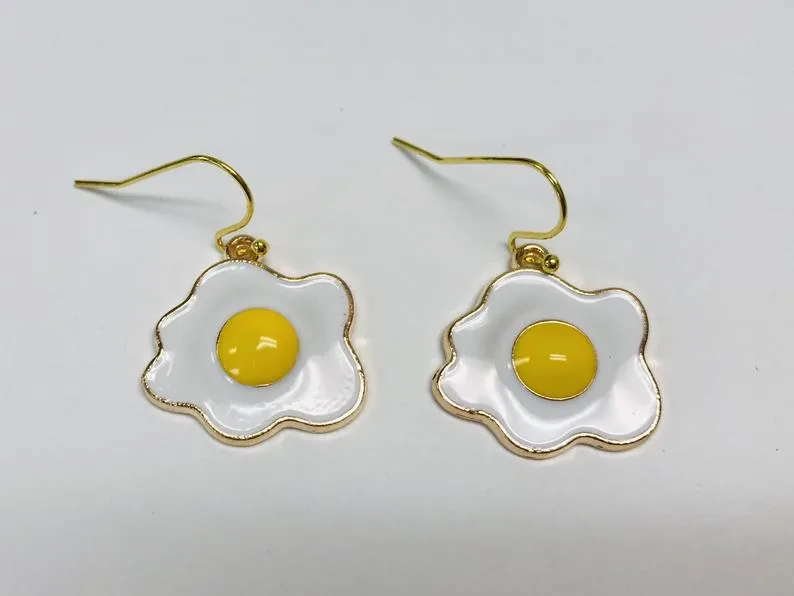 Fried Egg Earrings, Fry Egg Novelty Earrings