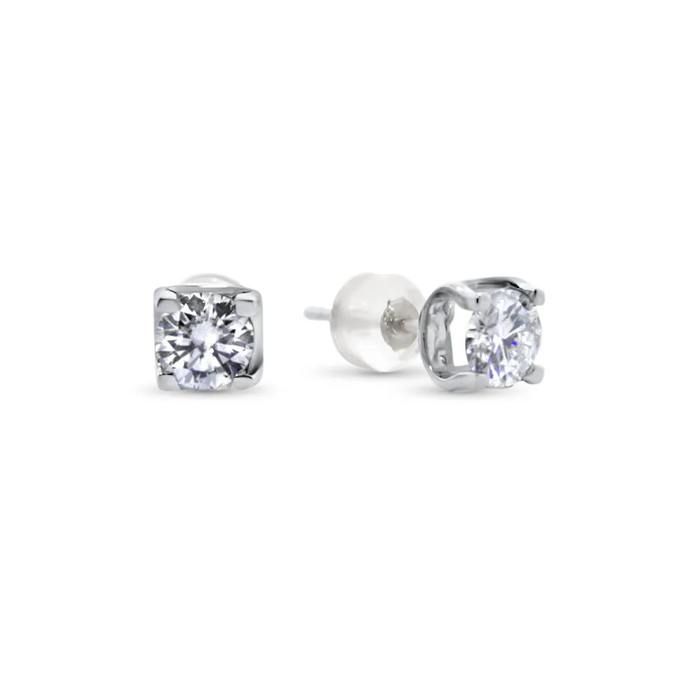 G27W1041S-025 GEMODA “Modern Love” 1ctw Round Moissanite Solitaire Earrings (0.5ctw ea) 