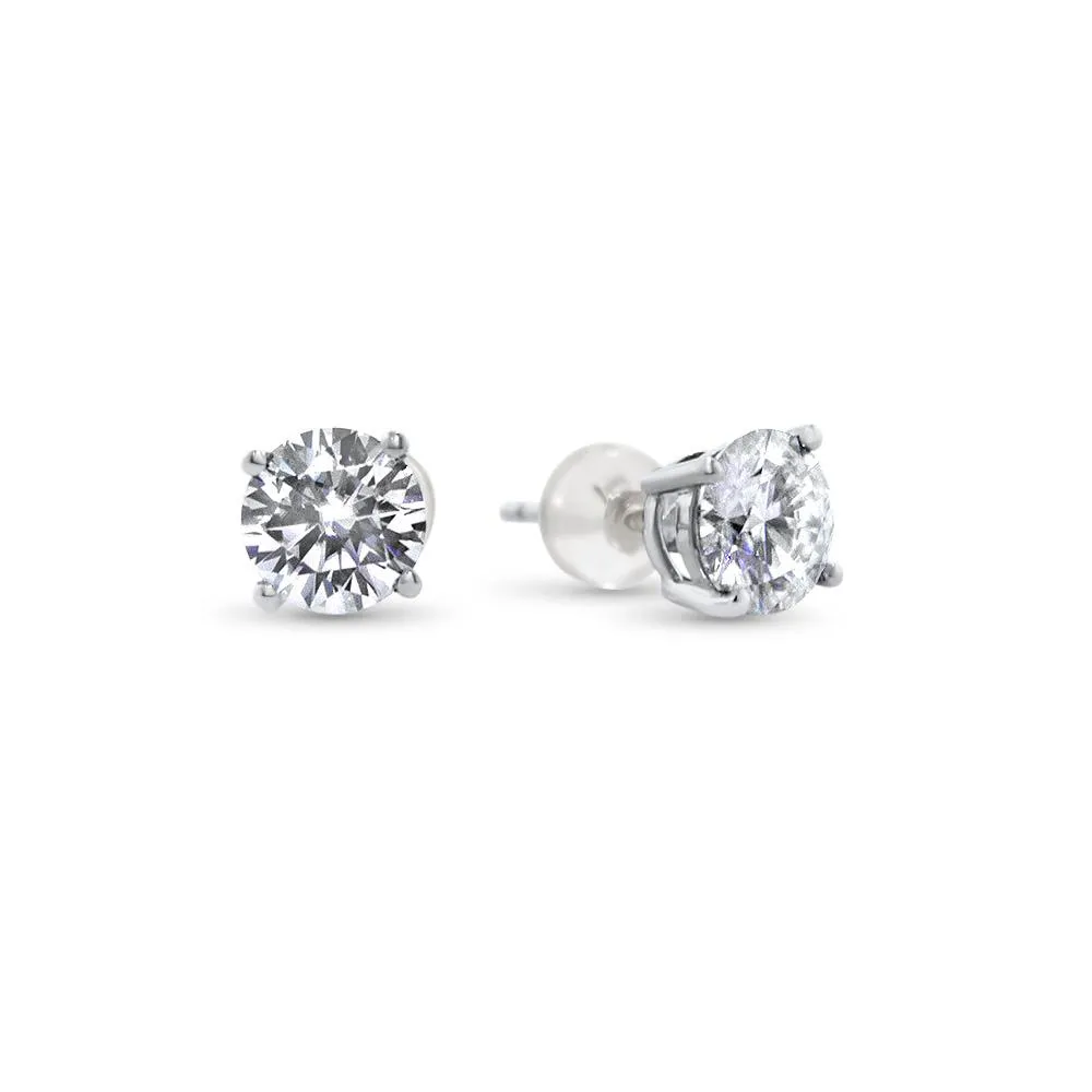 G27W2041S-027 GEMODA “Hope” 2ctw Moissanite Round Solitaire 18k Stud Earrings (1ctw each) 