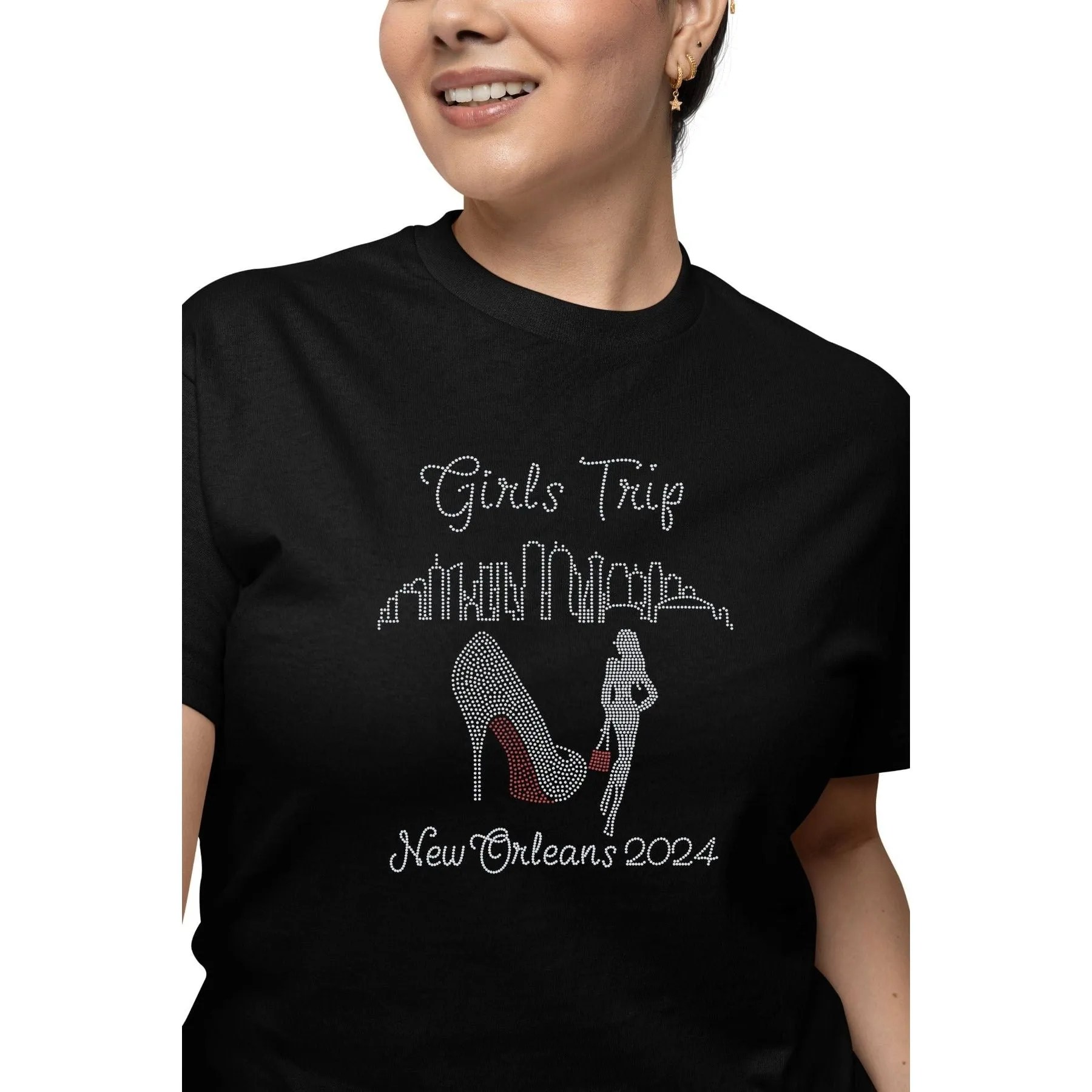 Girls Trip New Orleans Skyline Rhinestone T-Shirt