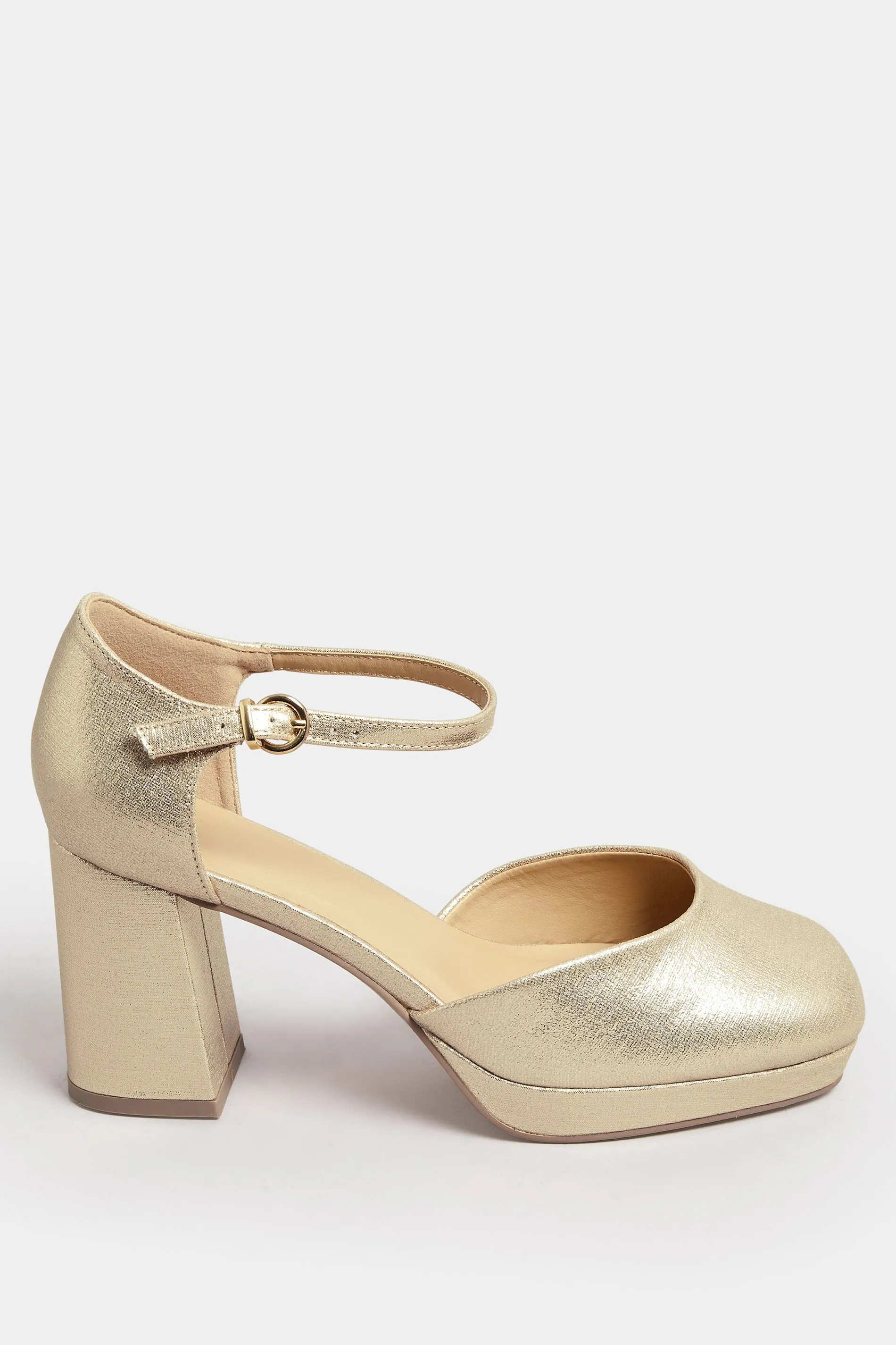 Gold Platform Block Heel Court Shoes In Extra Wide EEE Fit