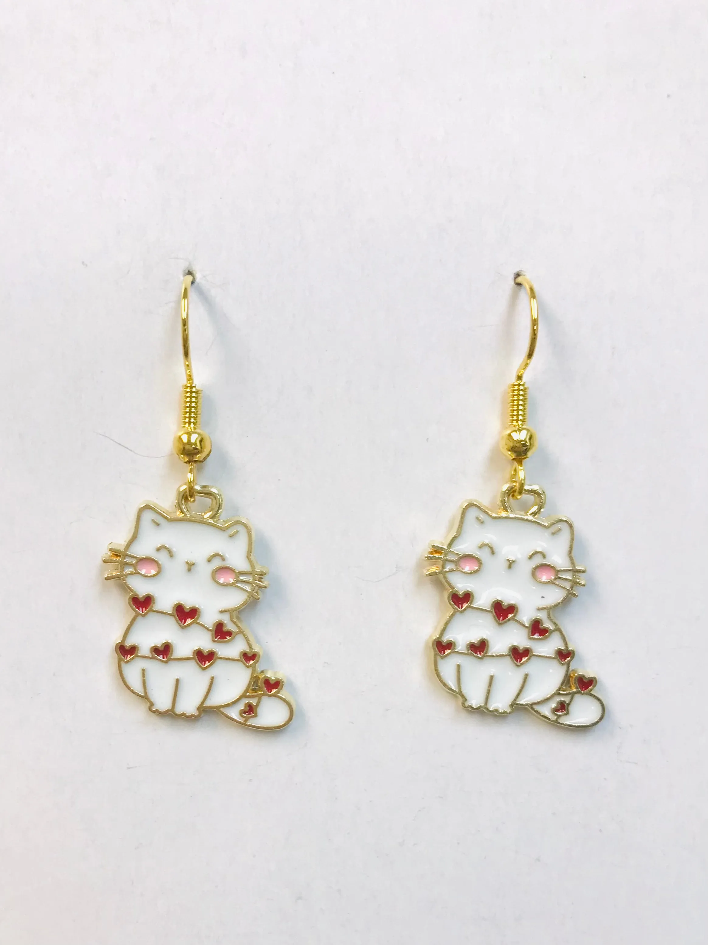 Happy Loving Cat Earring, Cat Rolling with Love Earrings