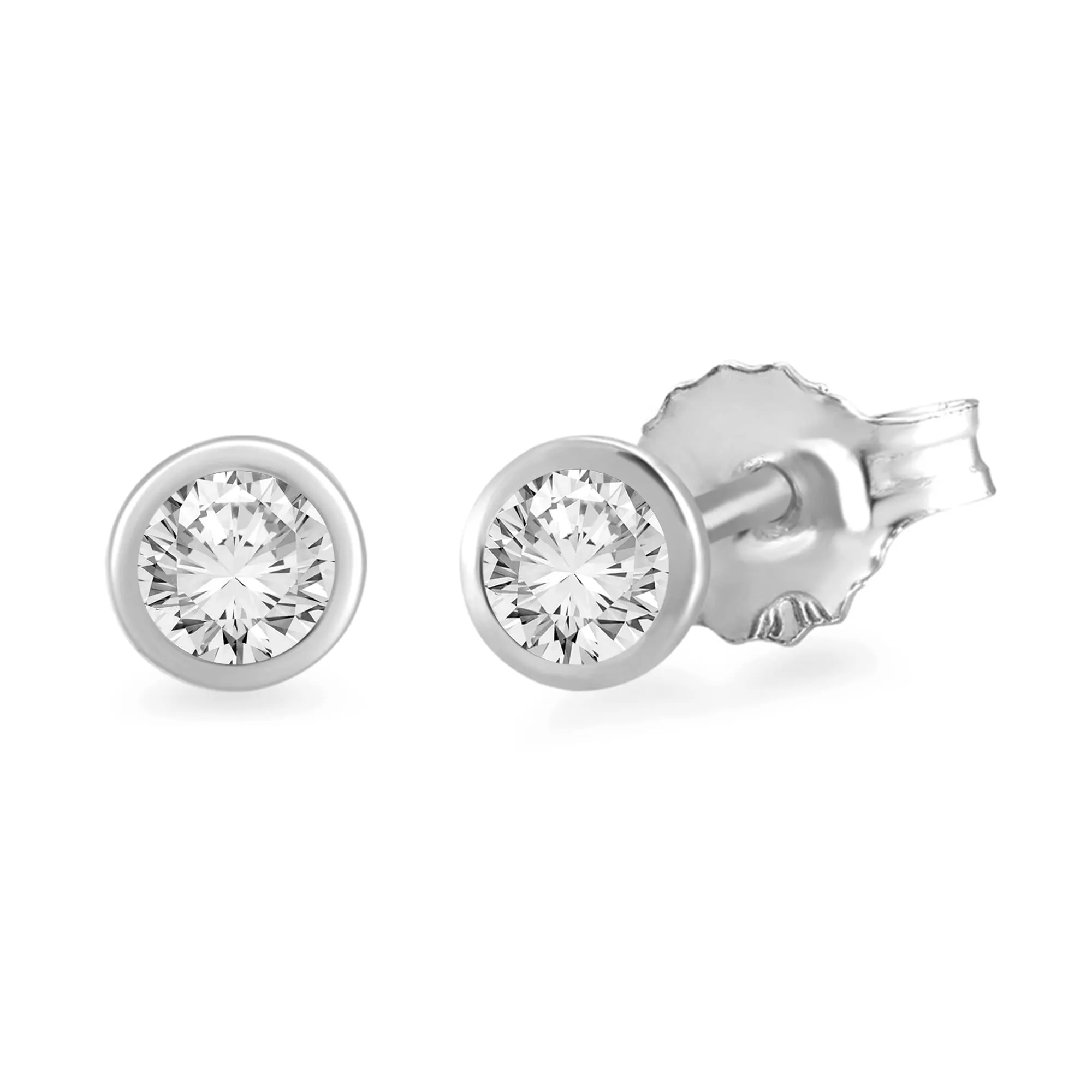 Jewelili 10K White Gold With 1/6 CTTW Natural White Round Diamonds Stud Earrings