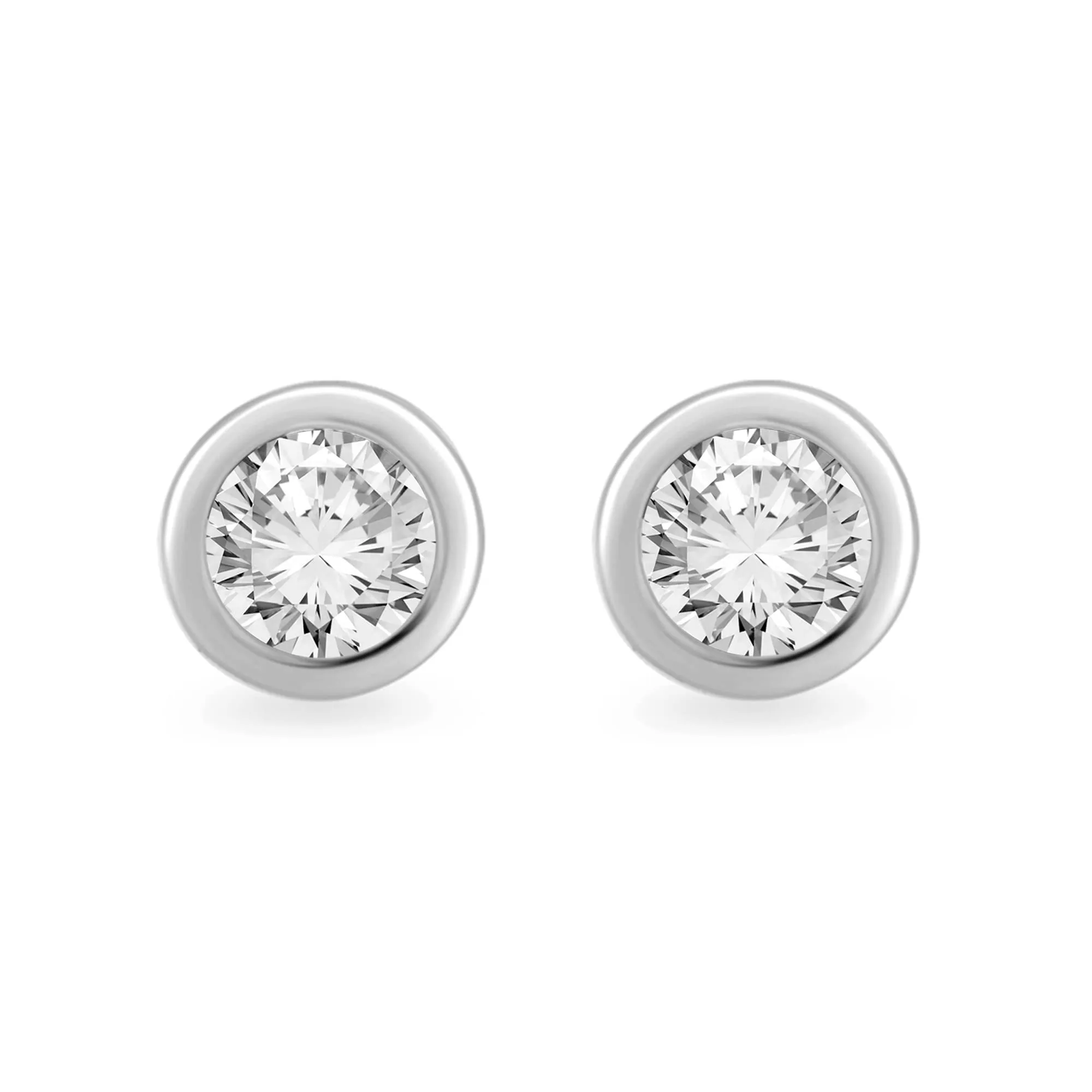 Jewelili 10K White Gold With 1/6 CTTW Natural White Round Diamonds Stud Earrings