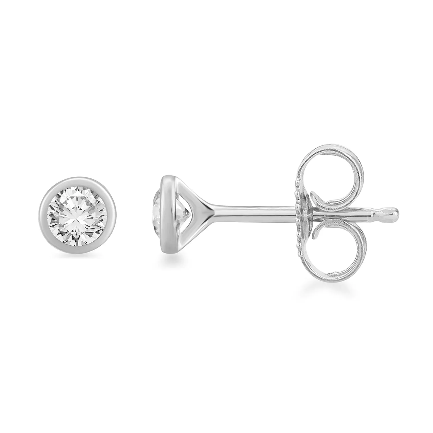 Jewelili 10K White Gold With 1/6 CTTW Natural White Round Diamonds Stud Earrings