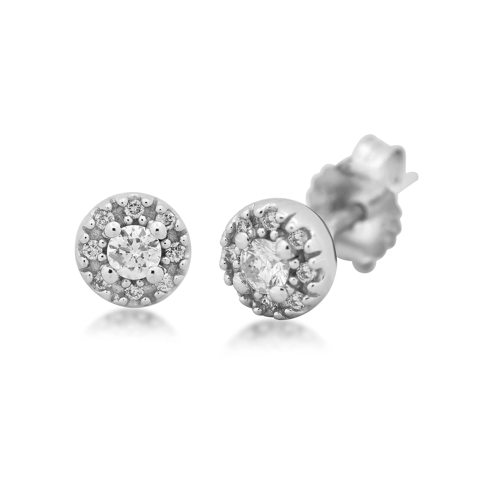 Jewelili 14K White Gold With 1/5 CTTW Natural Round Cut White Diamonds Stud Earrings