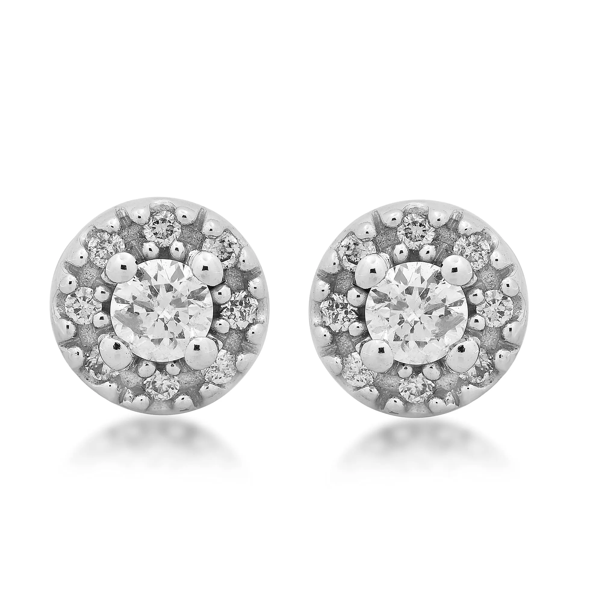 Jewelili 14K White Gold With 1/5 CTTW Natural Round Cut White Diamonds Stud Earrings