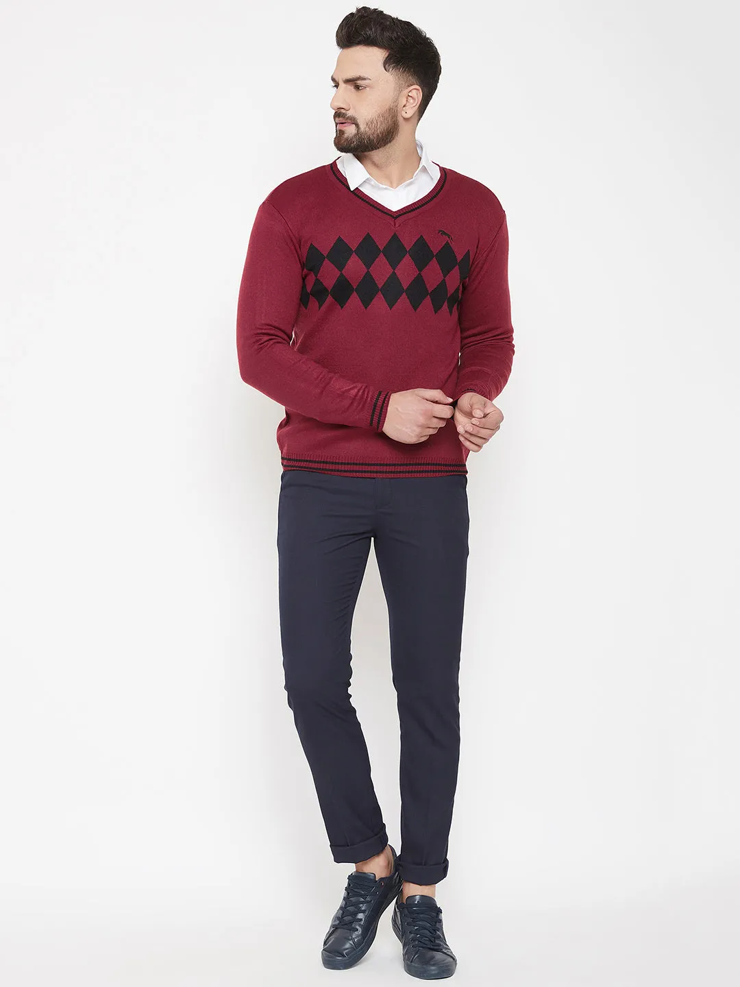 JUMP USA Men Red Self Design Sweater