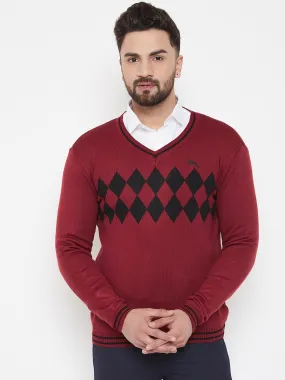 JUMP USA Men Red Self Design Sweater