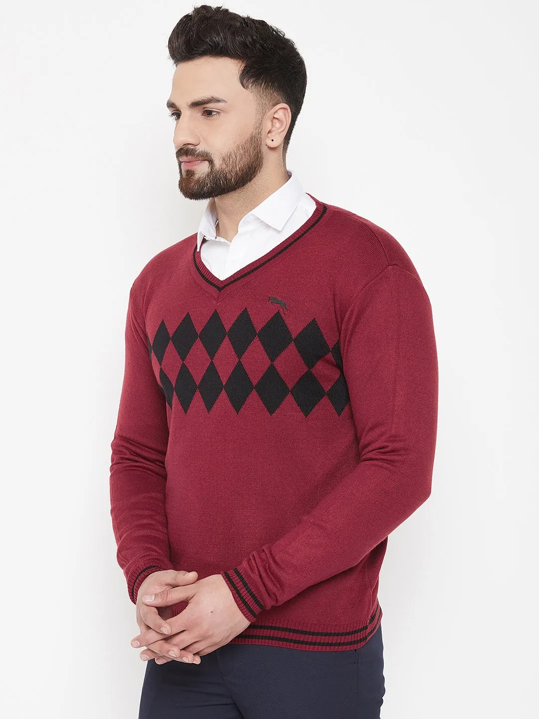 JUMP USA Men Red Self Design Sweater