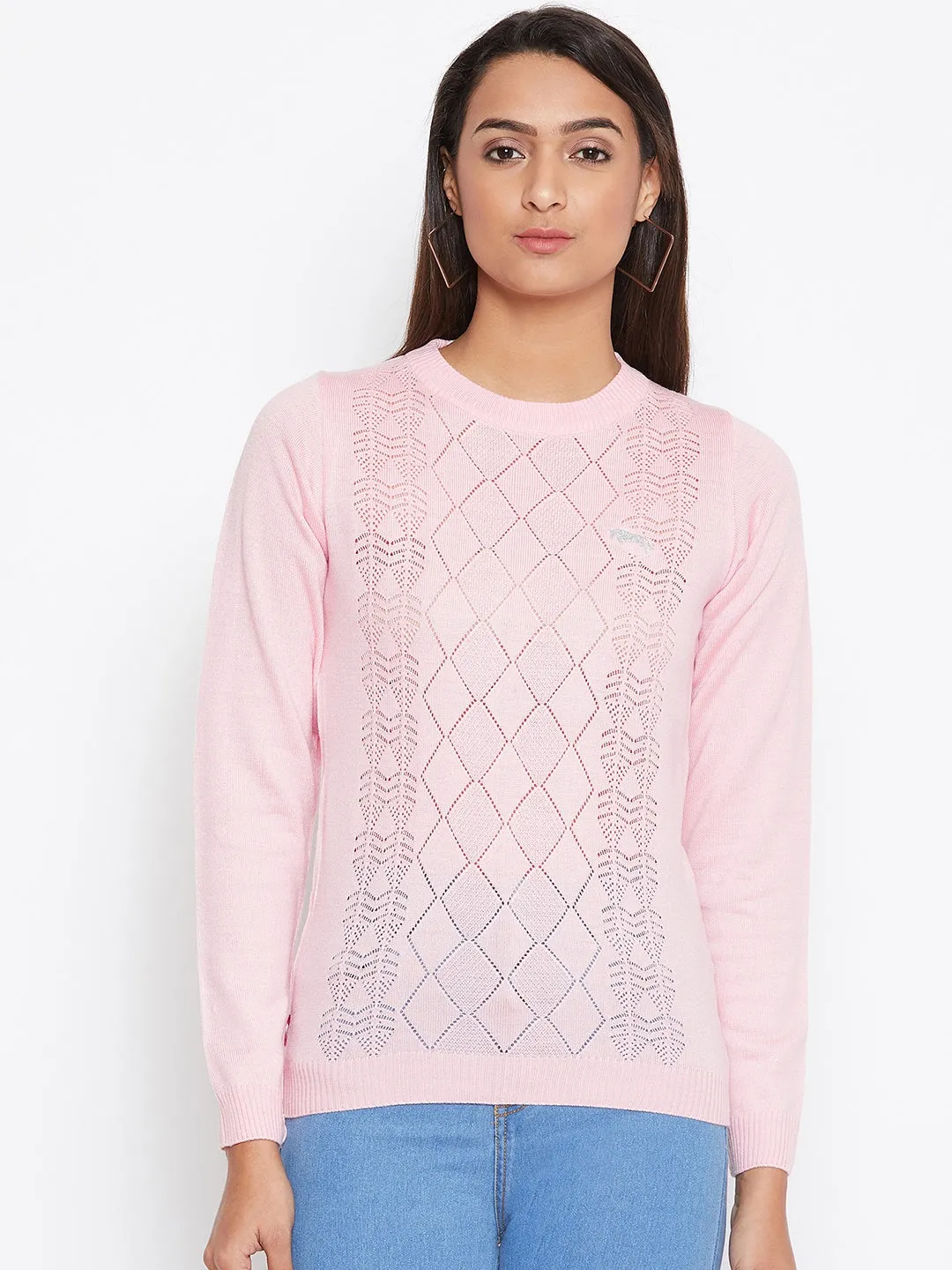 JUMP USA Women pink Self Design Casual Sweater