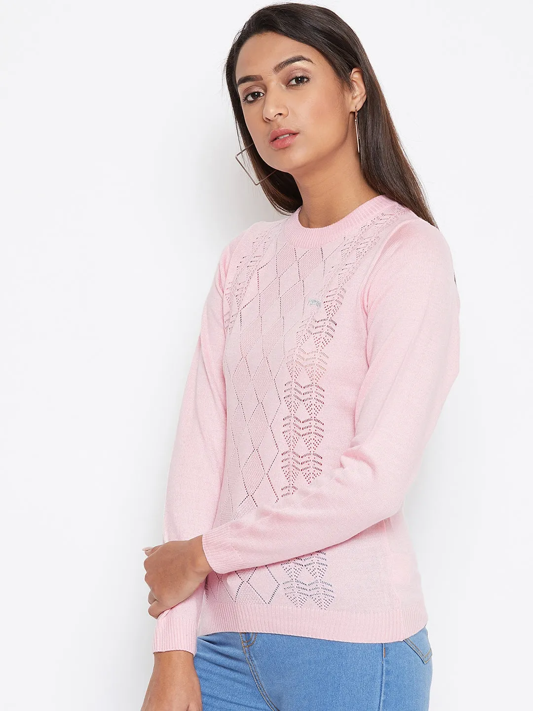 JUMP USA Women pink Self Design Casual Sweater