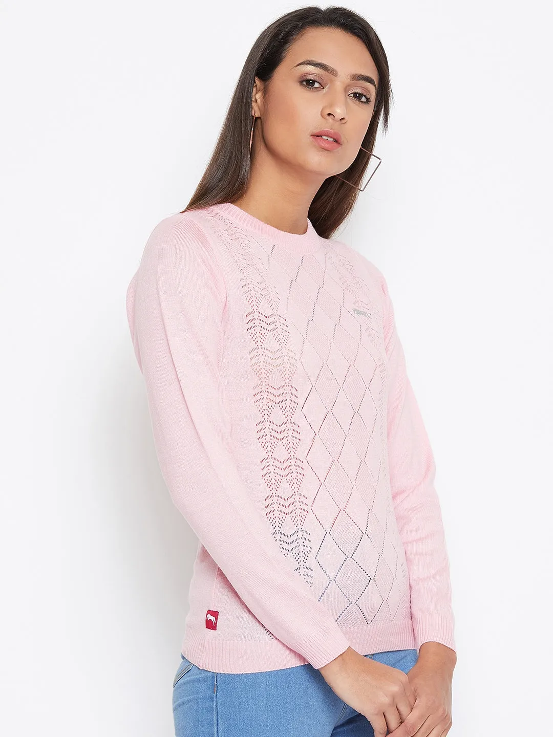 JUMP USA Women pink Self Design Casual Sweater