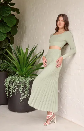 Knit Set with Top and Pleated Maxi Skirt (SKN842)