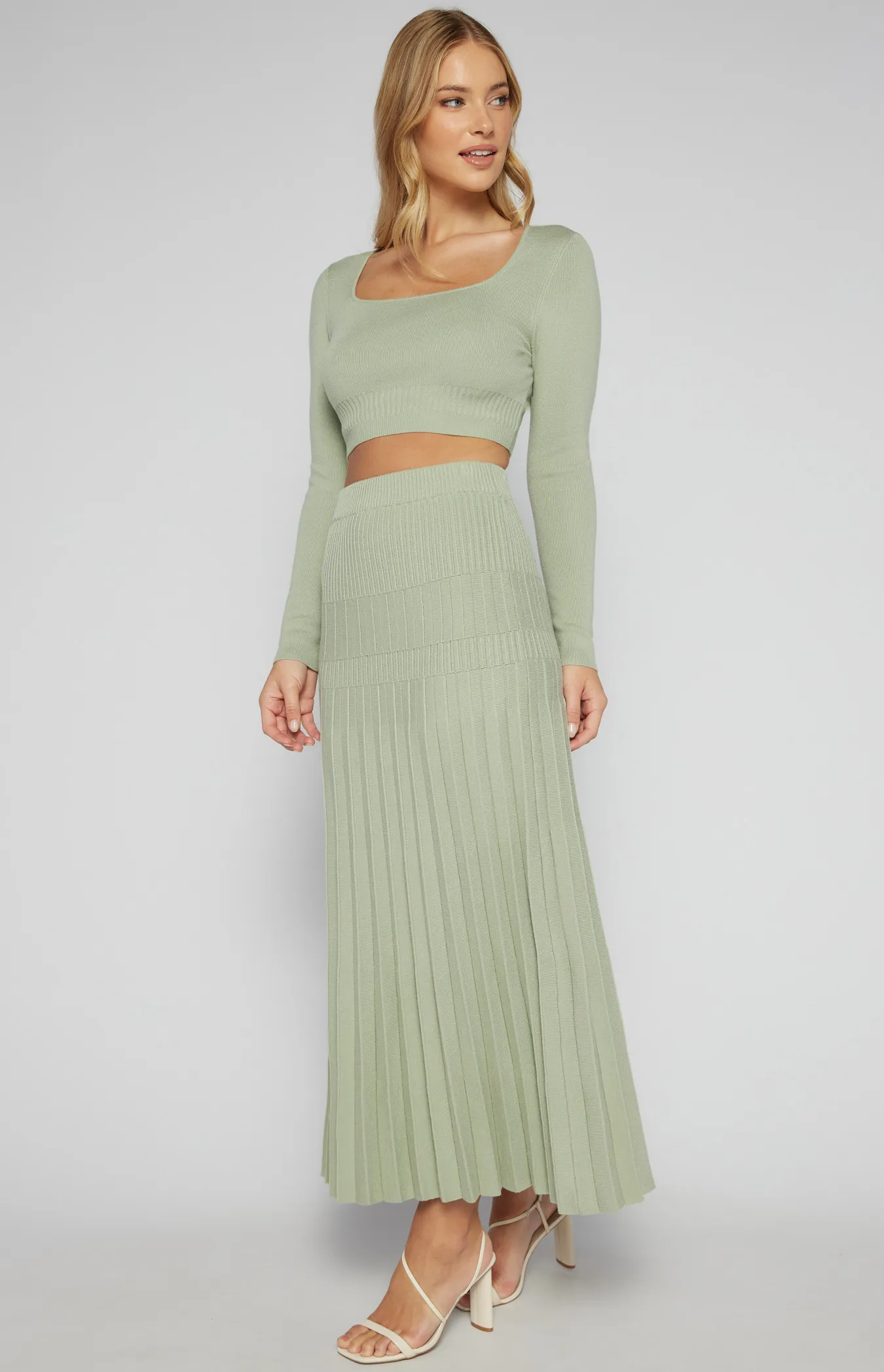 Knit Set with Top and Pleated Maxi Skirt (SKN842)