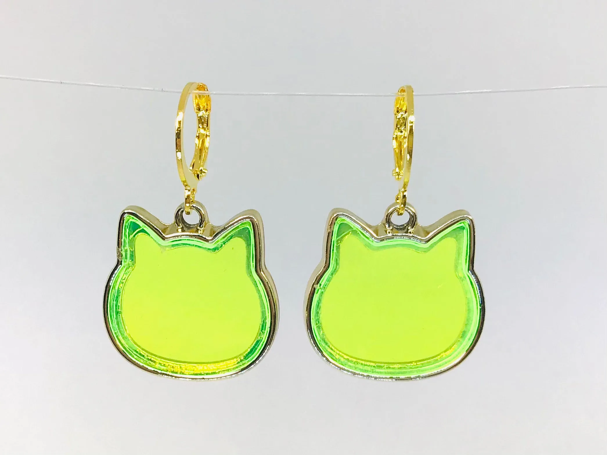 LIME GREEN Cat Face Earrings