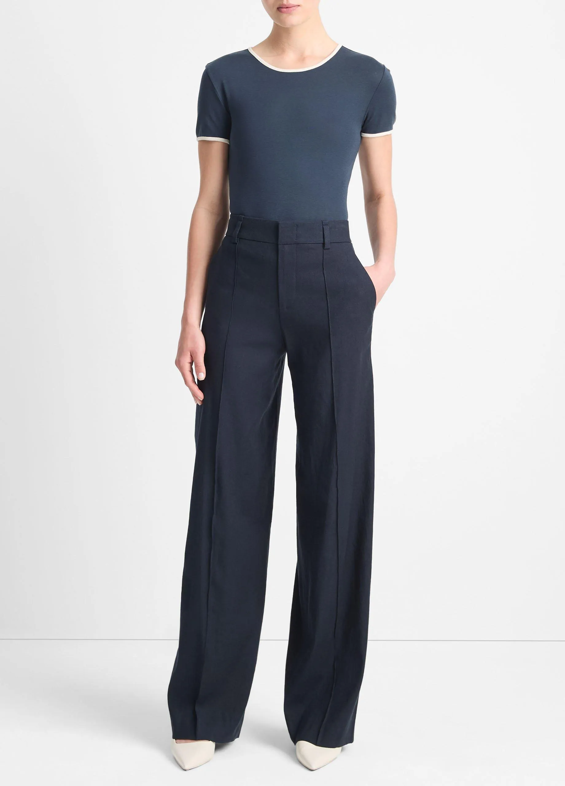 Linen-Blend High-Waist Wide-Leg Pant