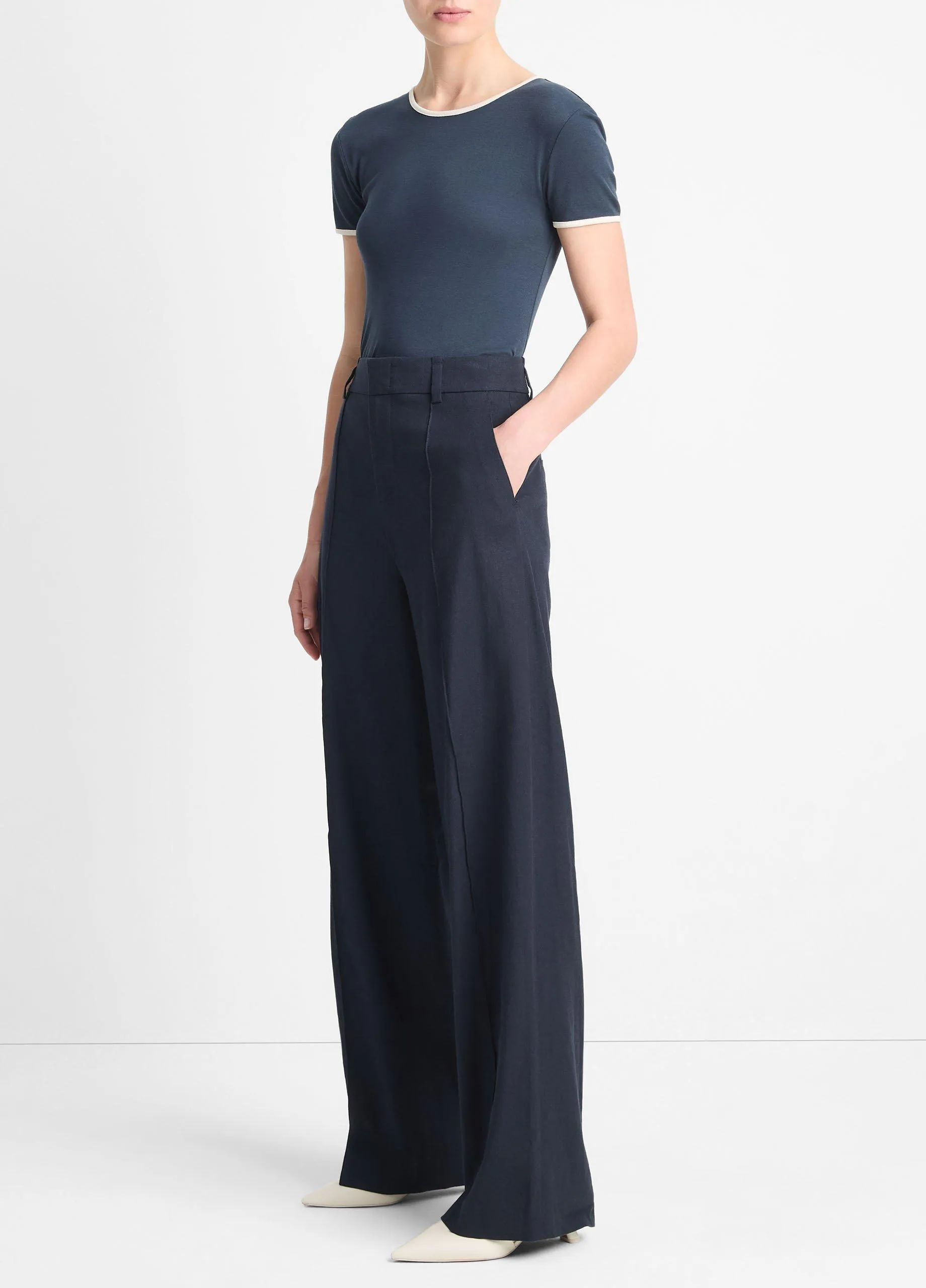 Linen-Blend High-Waist Wide-Leg Pant