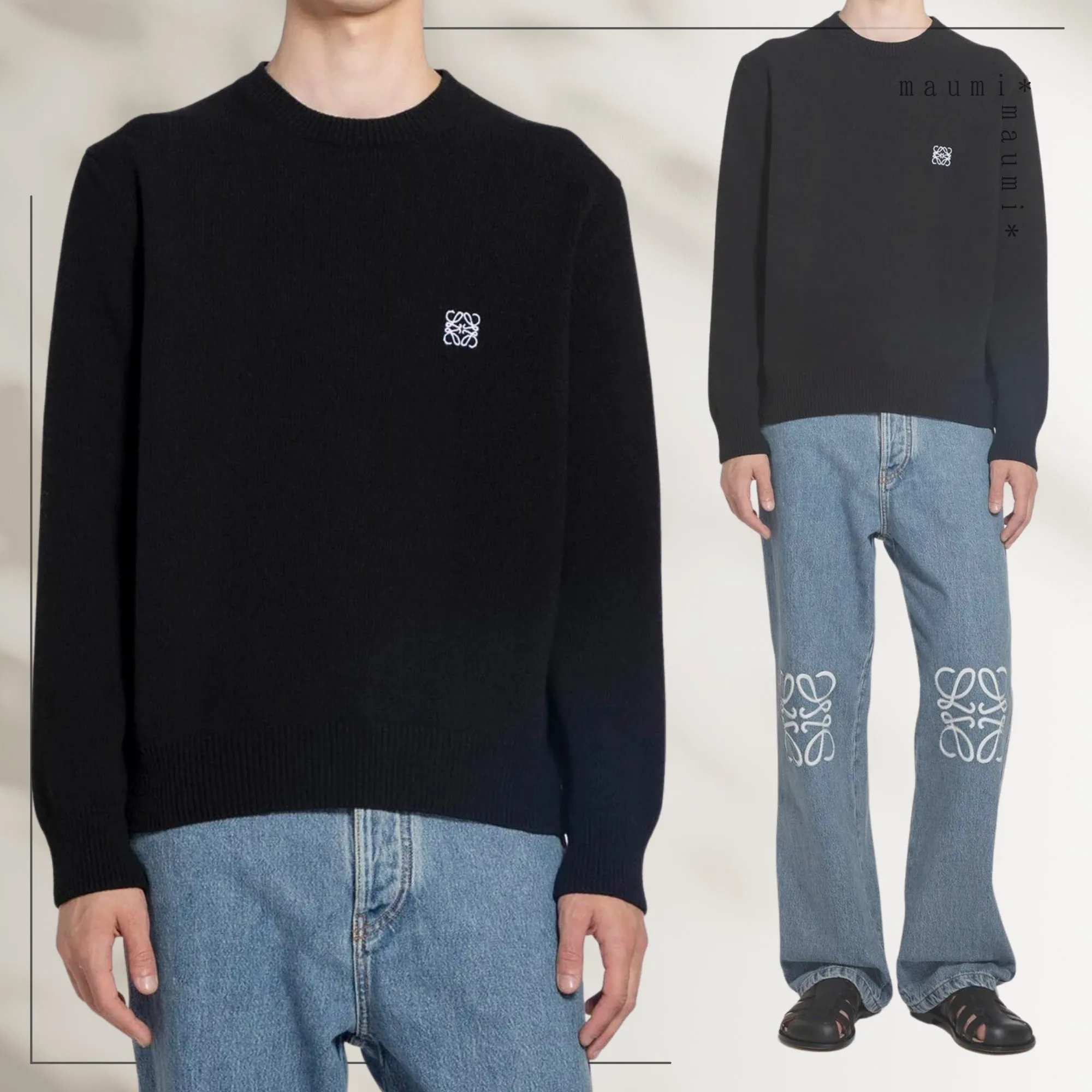 LOEWE  |Crew Neck Wool Long Sleeves Plain Logo Luxury