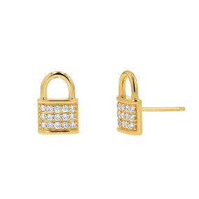 Love Padlock Diamond Pave Stud Earrings