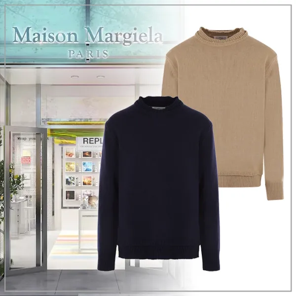 Maison Margiela  |Crew Neck Wool Linen Long Sleeves Plain Cotton Designers