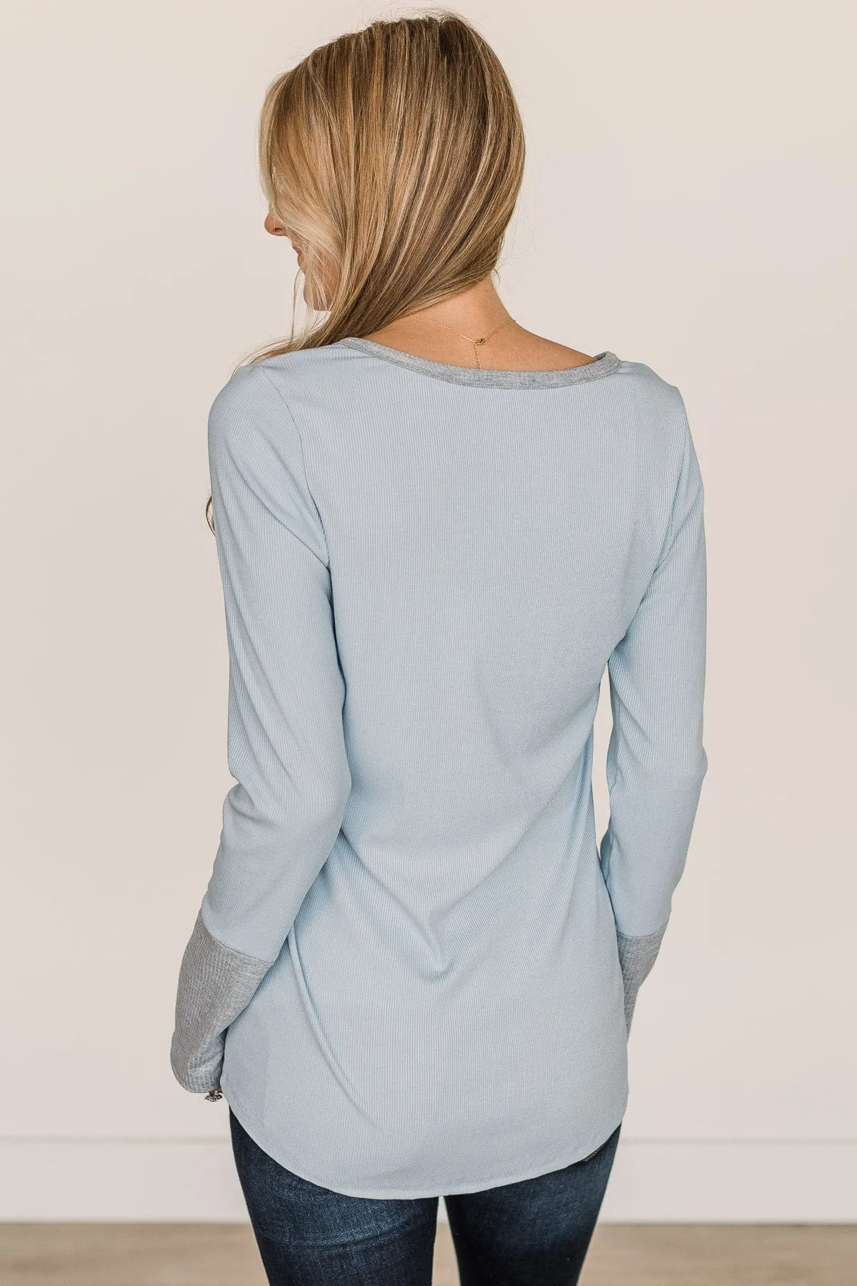 Make It Known Long Sleeve Knit Top- Light Blue