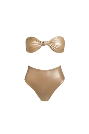 Marina Bikini with High-Waisted Bottom in Gold - Bottom