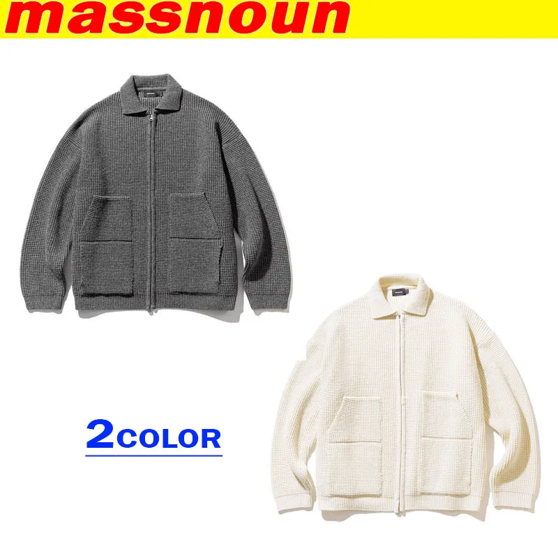 MASSNOUN  |◇MASSNOUN◇ WOOL HEAVY WAFFLE COLLAR ZIP-UP KNIT (2color)