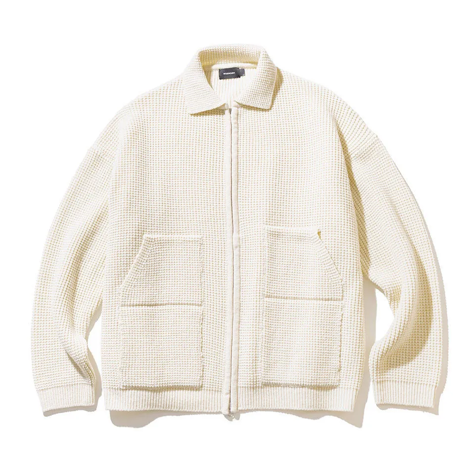 MASSNOUN  |◇MASSNOUN◇ WOOL HEAVY WAFFLE COLLAR ZIP-UP KNIT (2color)