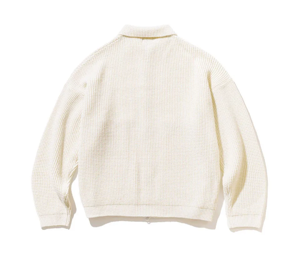 MASSNOUN  |◇MASSNOUN◇ WOOL HEAVY WAFFLE COLLAR ZIP-UP KNIT (2color)