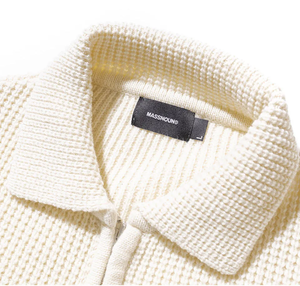 MASSNOUN  |◇MASSNOUN◇ WOOL HEAVY WAFFLE COLLAR ZIP-UP KNIT (2color)