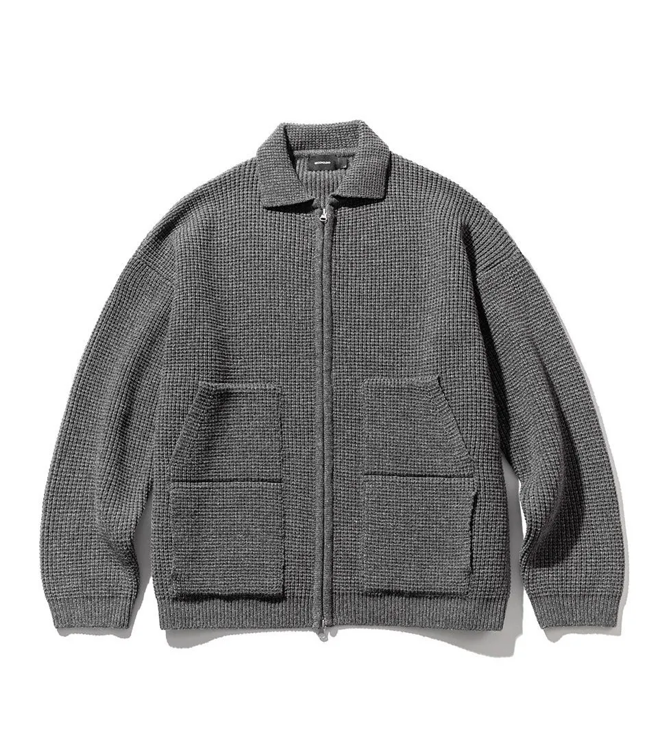 MASSNOUN  |◇MASSNOUN◇ WOOL HEAVY WAFFLE COLLAR ZIP-UP KNIT (2color)