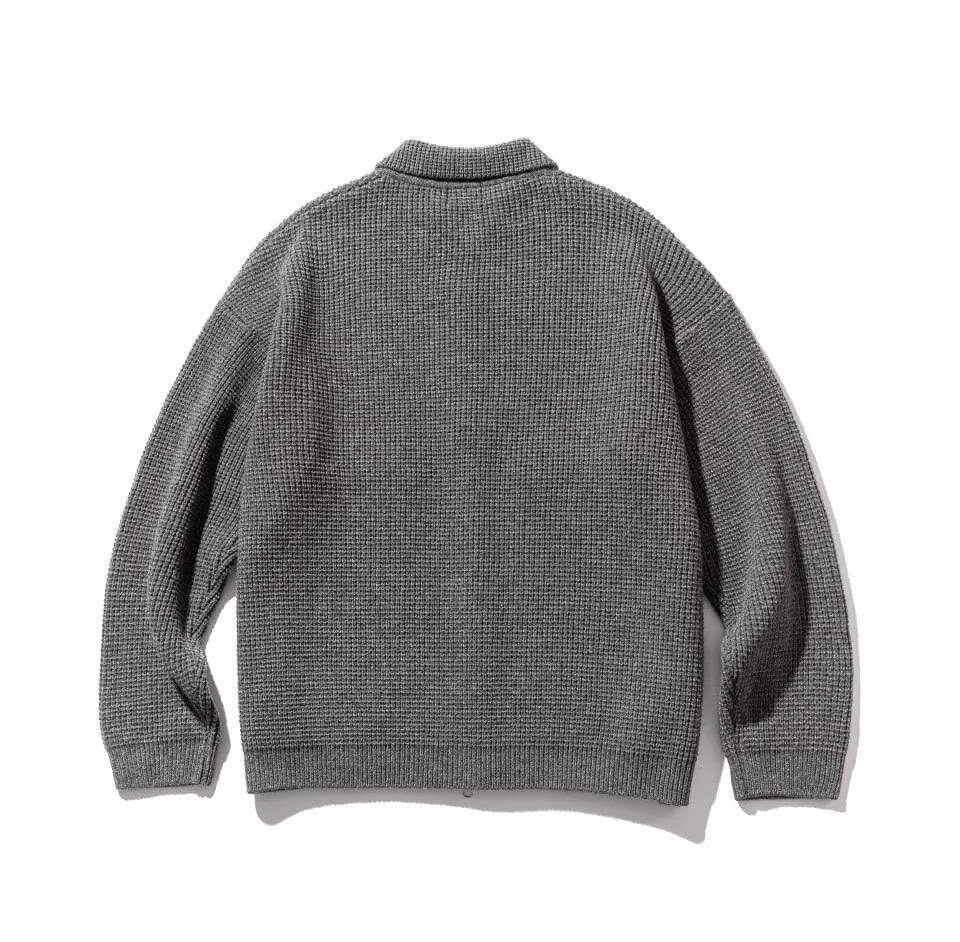 MASSNOUN  |◇MASSNOUN◇ WOOL HEAVY WAFFLE COLLAR ZIP-UP KNIT (2color)