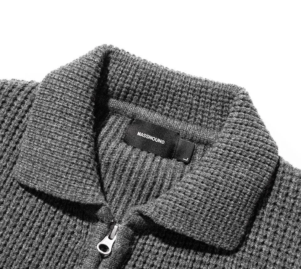 MASSNOUN  |◇MASSNOUN◇ WOOL HEAVY WAFFLE COLLAR ZIP-UP KNIT (2color)