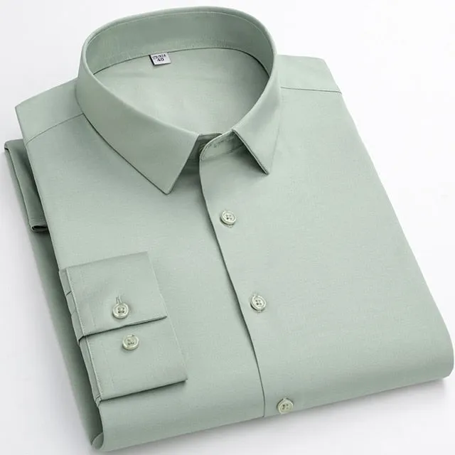 Men's Light Green Free Stretchy Pocketless Business Long Sleeve Shirts