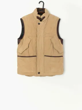 Mens Polo by Ralph Lauren quilted suede gilet with tartan lining – Medium